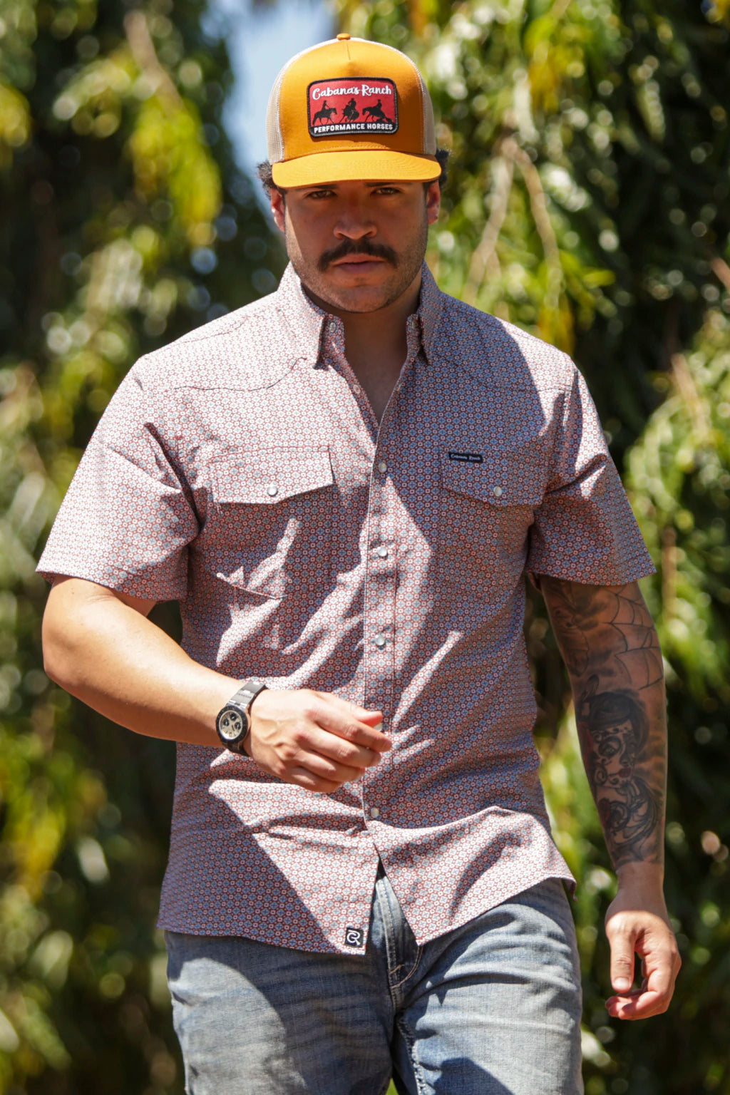 Cabana’s Ranch T-shirt Pearl Snap ( brown geometric pattern )