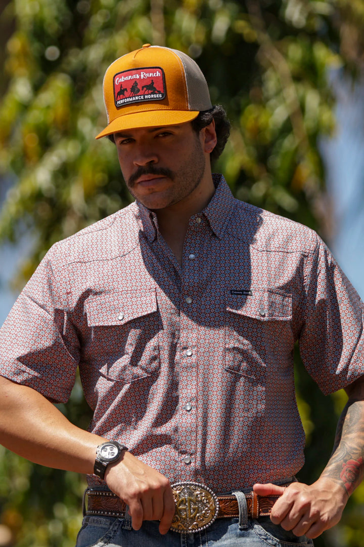 Cabana’s Ranch T-shirt Pearl Snap ( brown geometric pattern )